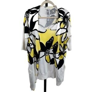 Berek Women's Size Large Yellow Black White Floral Knit Cardigan Sweater Set Y2k